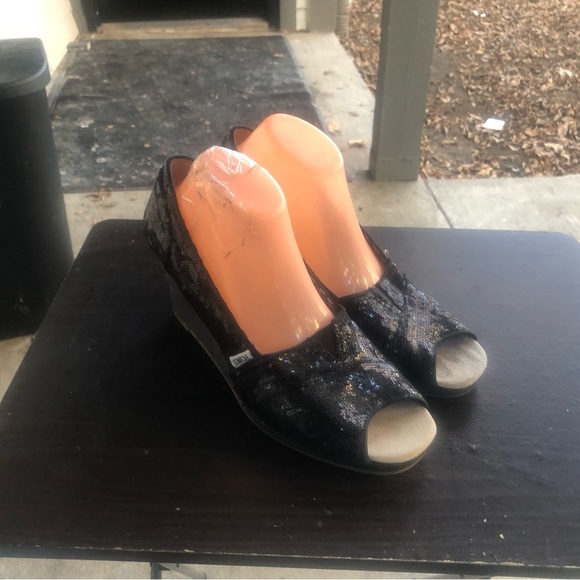 TOMS Women's Black Electra Espadrille Wedge Heel Open Toe Brown Size W12 - Picture 5 of 11